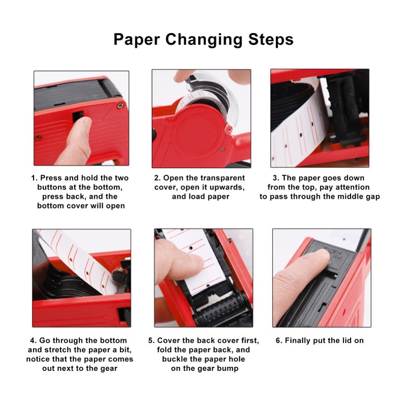 آلة وضع العلامات اليدوية الحمراء 8 أرقام صانع ملصقات الأسعار المحمول أداة وضع علامات الأسعار للمتجر المنزلي - Image 3