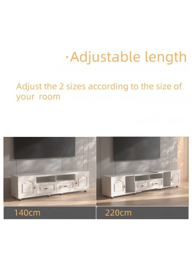 NEWLAN 140cm-220cm TV Stand with 2 Storage Cabinets and Drawers, Modern Style White Furniture TV Entertainment Center, Easy to Assemble for Living Room, Bedroom. - Image 5
