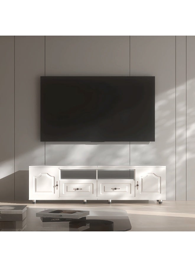 NEWLAN 140cm-220cm TV Stand with 2 Storage Cabinets and Drawers, Modern Style White Furniture TV Entertainment Center, Easy to Assemble for Living Room, Bedroom. - Image 3