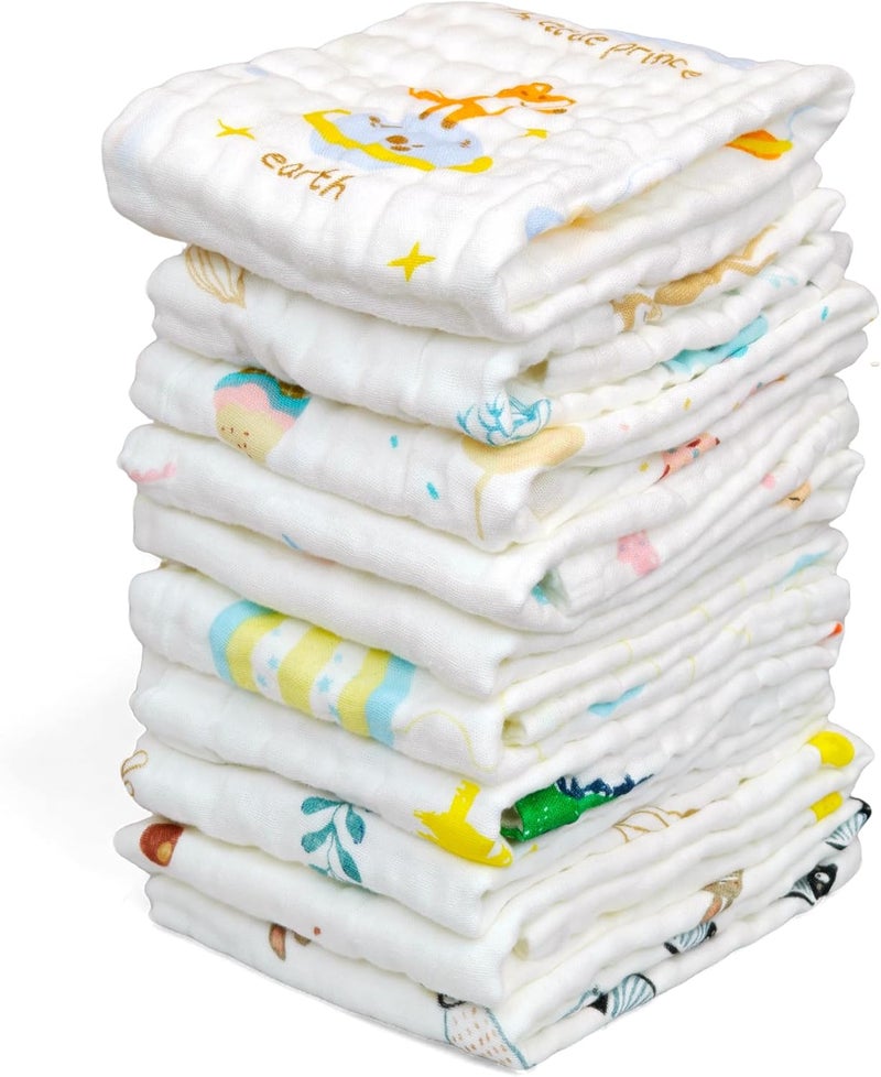 FOOK FISH Muslin Burp Cloths Large 20''x10'' 10 Packs for Baby Spit Up Cloths for Newborn,Absorbent,Soft,Large,6 Layers Baby Burp Rags,Unisex,for Boys and Girls (Animals) - Image 1