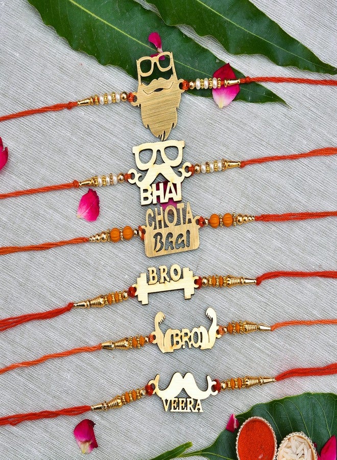 Pride Store Handmade Beautiful Traditional Rakhi (Pack Of 6) With Rakshabandhan Greet Card For Boys| Roli Tilak & Rice Combo Pack - Image 3