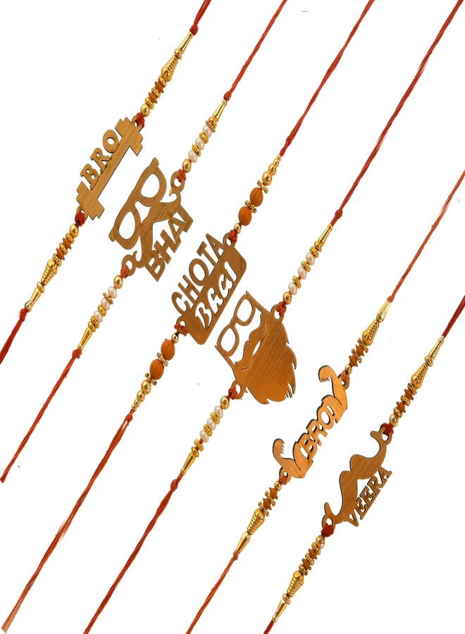 Pride Store Handmade Beautiful Traditional Rakhi (Pack Of 6) With Rakshabandhan Greet Card For Boys| Roli Tilak & Rice Combo Pack - Image 1