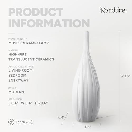 RONDURE 20.6" Modern Ceramic Table Lamp, Fully Dimmable Modern Bedside Lamps for Bedroom, Living Room and Nightstand, White Translucent Ceramic Shade, Warm Ambient Lighting, Corded, Bulb Included - Image 3
