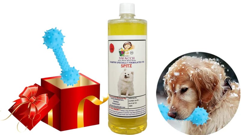 swacch Spitz Dog Shampoo + Dumbbell Toy I Durable Rubber Dog Toy for Chewing I Playing,Teeth Cleaning & Training Toy I Combo Pack I 1 Litre Lemon - Image 1