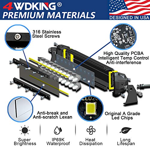 4WDKING 8 Inch LED Light Bar IP68&IP69K Waterproof LED Driving Light 60W Flood and Spot Combo Off Road Work Light Truck Fog Lamp for Truck Cars ATV UTV Boat - Image 5