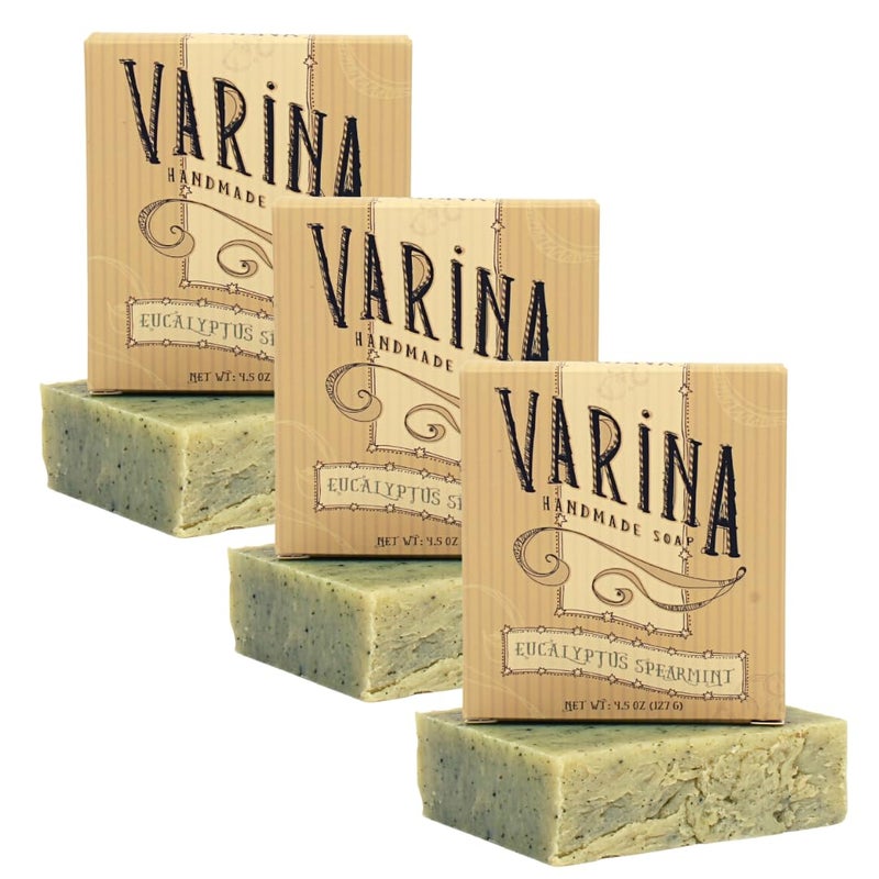 Varina Organic Eucalyptus Spearmint Bar Soap  Gentle Cleansing for Sensitive Skin Herbal and Mint  3 Pack