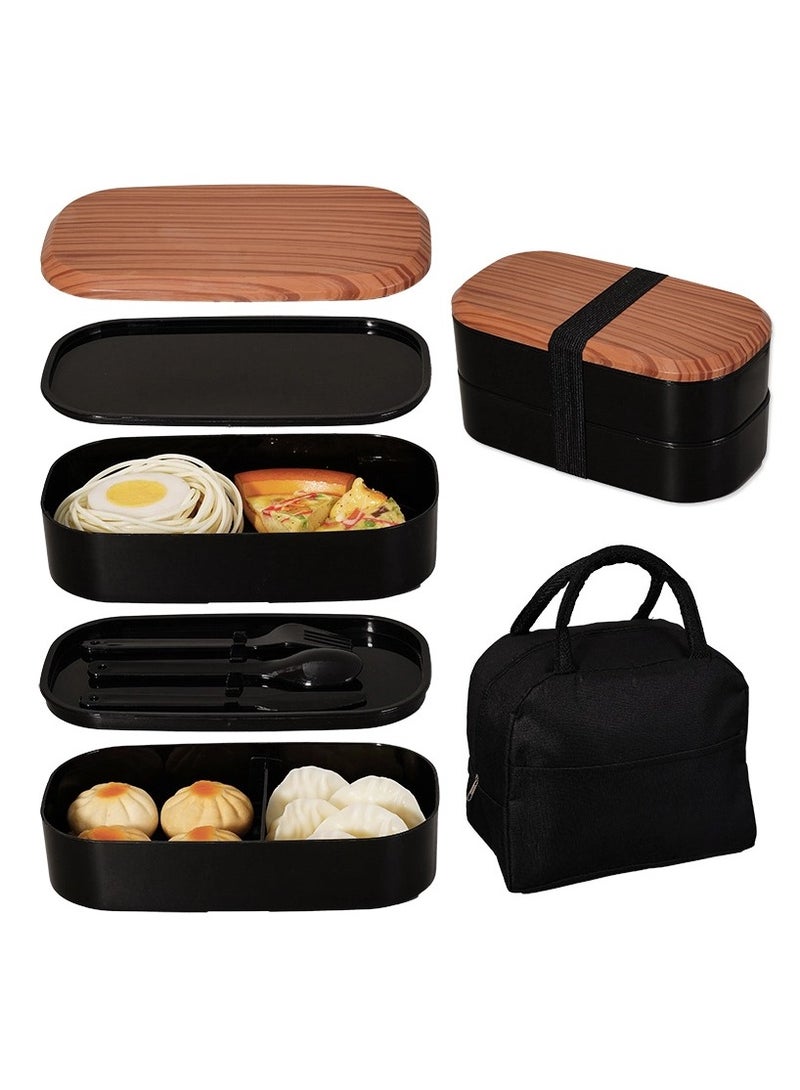 general Double-layer lunch box compartmental large-capacity bento box student meal lunch box microwaveable set - Image 2