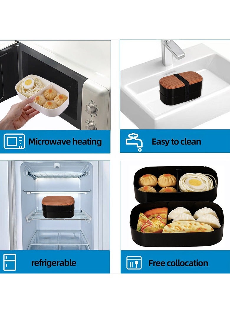 general Double-layer lunch box compartmental large-capacity bento box student meal lunch box microwaveable set - Image 3