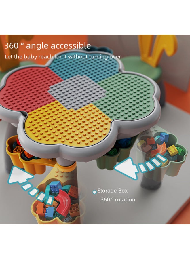 طاولة مكعبات بناء Wangao متوافقة مع مكعبات بناء الأطفال من ليجو، ألعاب طاولة دراسة متعددة الوظائف - اللون: طاولة بتلات + كرسي أرنب 1 + أربعة صناديق تخزين + 113 مكعبات بناء على شكل حيوانات جسيمات كبيرة يمكنك صنعها بنفسك - Image 4