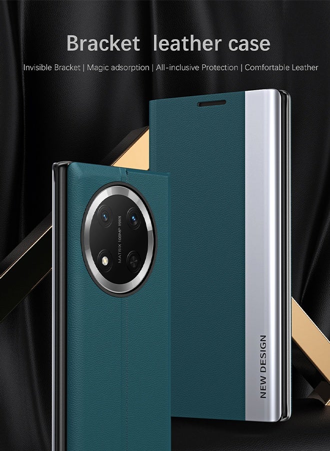 هافن حالة الهاتف متوافقة مع الشرف x9c 5G Flip Case، Ultra Slim TPU الجلد حماية الجسم الكامل المغناطيسي الوقوف غطاء الهاتف مقاوم للصدمات - الأخضر - Image 2