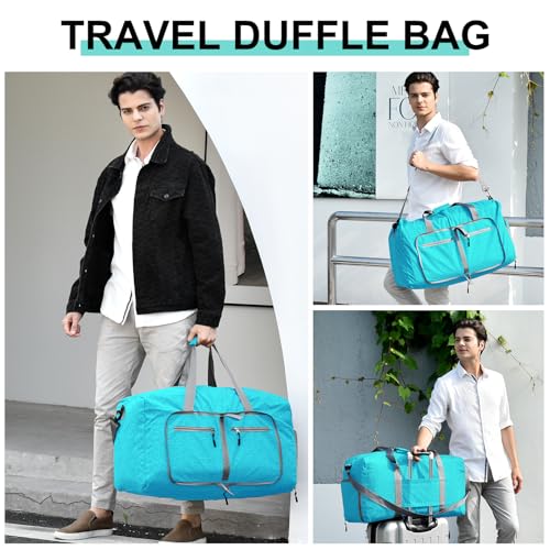 Dimayar حقيبة سفر دوفل Dimayar سعة 65 لتر للرجال والنساء - حقيبة دوفل قابلة للطي مع قسم للأحذية - حقائب لليلة واحدة مقاومة للماء ومقاومة للتمزق (أخضر نعناعي) - Image 5