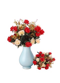 KASTWAVE Artificial Flowers Rose, Artificial Flowers Outdoor UV Resistant Plants Faux Plastic Greenery Shrubs Indoor Outside Hanging Planter for Home Wedding Office Table Decoration Gift Red (3 Bundles)  - Image 1