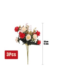 KASTWAVE Artificial Flowers Rose, Artificial Flowers Outdoor UV Resistant Plants Faux Plastic Greenery Shrubs Indoor Outside Hanging Planter for Home Wedding Office Table Decoration Gift Red (3 Bundles)  - Image 2