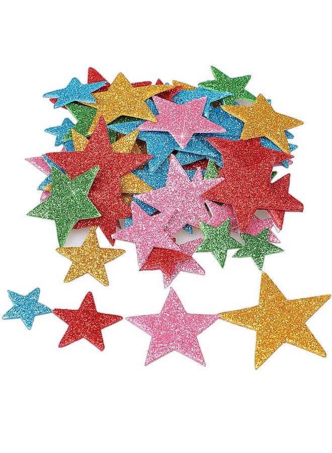 وود 210 قطعة من ملصقات النجوم الإسفنجية اللامعة الملونة، ملصقات نجوم ذاتية اللصق على شكل نجمة، ملصقات حائط على شكل نجمة لمستلزمات الأعمال الفنية للأطفال، تزيين حفلات أعياد الميلاد المنزلية (4 مقاسات) - Image 1