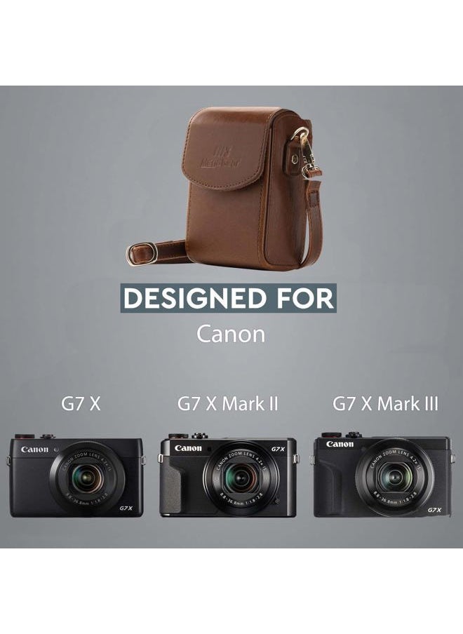 MegaGear Leather Camera Case with Strap Compatible with Canon PowerShot G7 X Mark III, G7 X Mark II, G7 X,Dark Brown  - Image 5