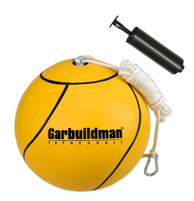 Garbuildman 8" Regulation Sized Tetherball, Rubber Tether Balls and Rope Set for Outdoor Backyard Game, Portable Replacement Tether Ball with Carabiner, Ball Pump for Kids Adults & Dogs - Image 1