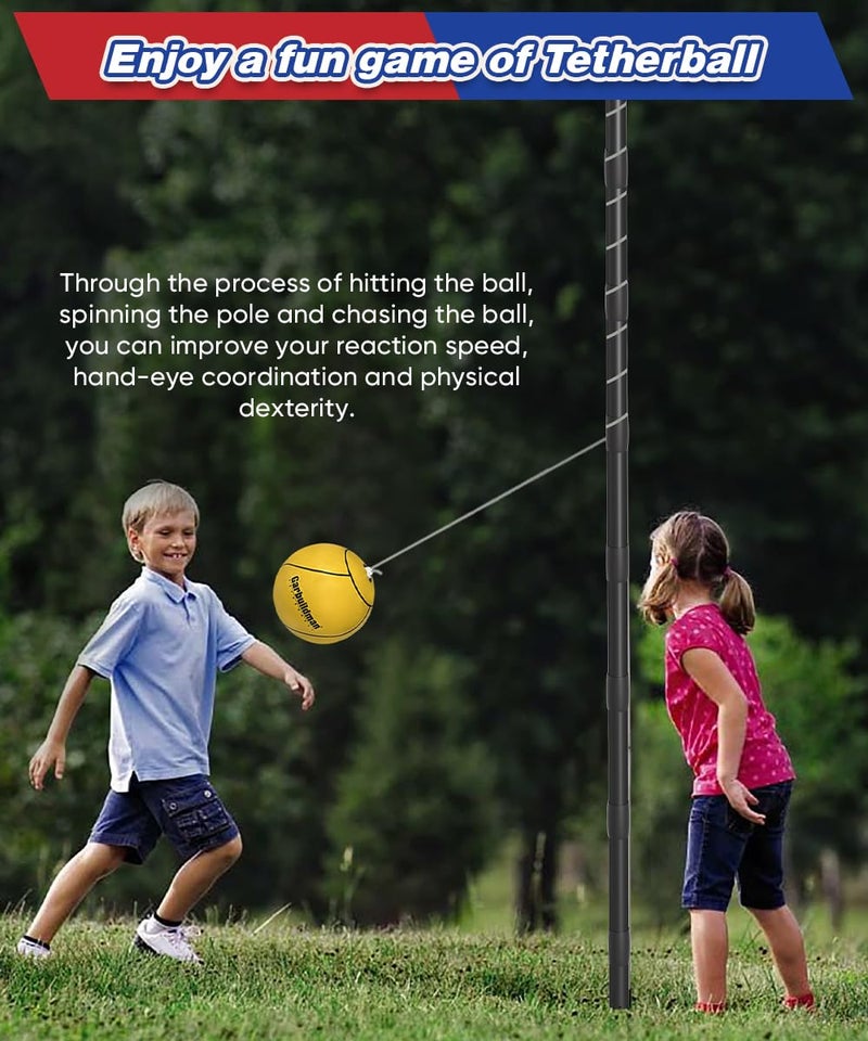 Garbuildman 8" Regulation Sized Tetherball, Rubber Tether Balls and Rope Set for Outdoor Backyard Game, Portable Replacement Tether Ball with Carabiner, Ball Pump for Kids Adults & Dogs - Image 5