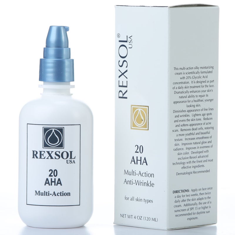 REXSOL 20 AHA Multi-action Anti-Wrinkle Cream | With Vitamin E, Algae Extract, Ginseng Extract, Calendula Extract, Caviar Extract | Diminishes appearance of fine lines & wrinkles. (120 ml / 4 fl oz) - Image 2