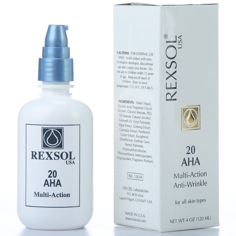 REXSOL 20 AHA Multi-action Anti-Wrinkle Cream | With Vitamin E, Algae Extract, Ginseng Extract, Calendula Extract, Caviar Extract | Diminishes appearance of fine lines & wrinkles. (120 ml / 4 fl oz) - Image 1