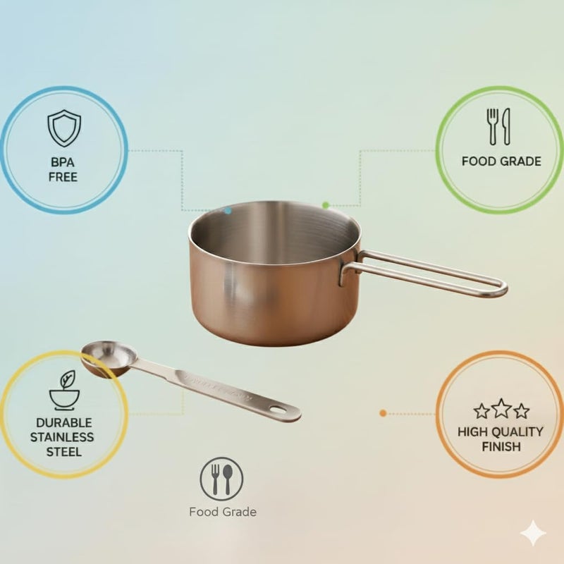 Human Hydro طقم أكواب وملاعق قياس من الفولاذ المقاوم للصدأ - 8 قطع | للخبز والطهي | قياس المكونات الجافة أو السائلة | متين، مقاوم للصدأ وآمن في غسالة الصحون - Image 3