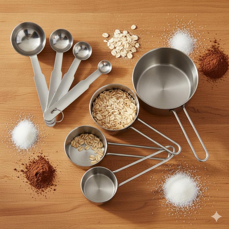 Human Hydro طقم أكواب وملاعق قياس من الفولاذ المقاوم للصدأ - 8 قطع | للخبز والطهي | قياس المكونات الجافة أو السائلة | متين، مقاوم للصدأ وآمن في غسالة الصحون - Image 5