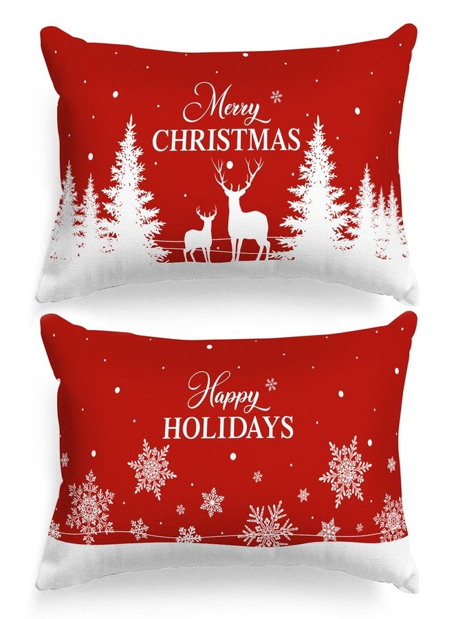 Lanpn Christmas King Pillowcase 20x36 Set of 2, Red Christmas Tree Snowflake Lumbar Pillow Cases 20 x 36 Long Rectangle King Shams Throw Bed Pillow Covers Winter Holiday Xmas Cushion Cover 2 Pack - Image 1