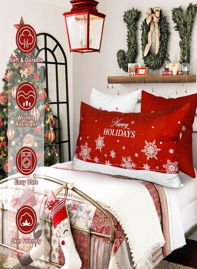 Lanpn Christmas King Pillowcase 20x36 Set of 2, Red Christmas Tree Snowflake Lumbar Pillow Cases 20 x 36 Long Rectangle King Shams Throw Bed Pillow Covers Winter Holiday Xmas Cushion Cover 2 Pack - Image 3