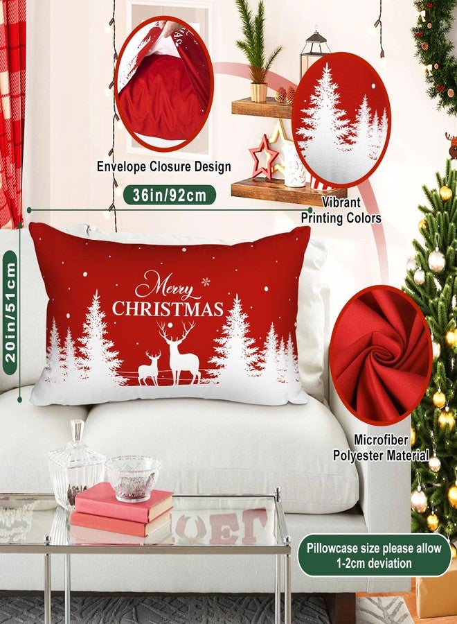 Lanpn Christmas King Pillowcase 20x36 Set of 2, Red Christmas Tree Snowflake Lumbar Pillow Cases 20 x 36 Long Rectangle King Shams Throw Bed Pillow Covers Winter Holiday Xmas Cushion Cover 2 Pack - Image 5