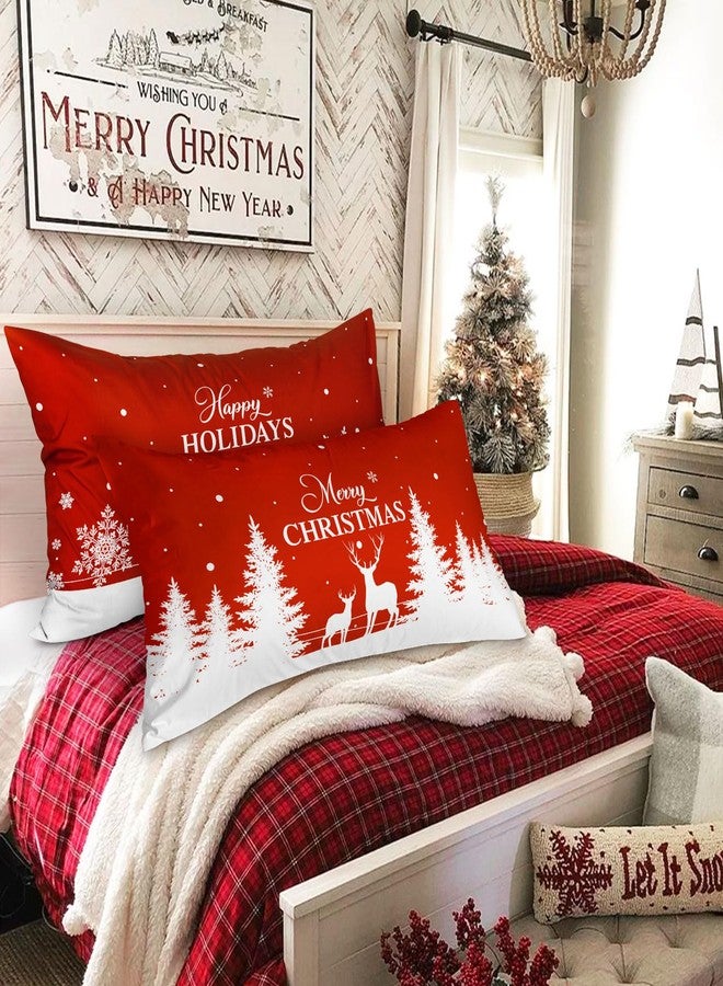 Lanpn Christmas King Pillowcase 20x36 Set of 2, Red Christmas Tree Snowflake Lumbar Pillow Cases 20 x 36 Long Rectangle King Shams Throw Bed Pillow Covers Winter Holiday Xmas Cushion Cover 2 Pack - Image 4