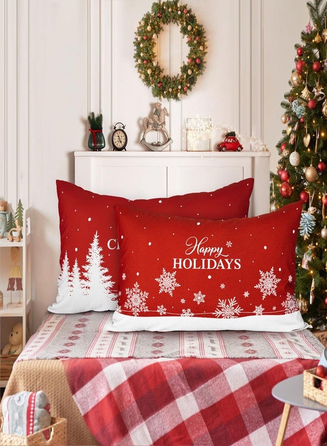 Lanpn Christmas King Pillowcase 20x36 Set of 2, Red Christmas Tree Snowflake Lumbar Pillow Cases 20 x 36 Long Rectangle King Shams Throw Bed Pillow Covers Winter Holiday Xmas Cushion Cover 2 Pack - Image 2