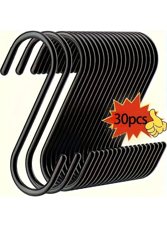 30 قطعة من خطافات S السوداء متينة مقاومة للانزلاق توفر مساحة للمطبخ والحديقة وخزانة الملابس - Image 1