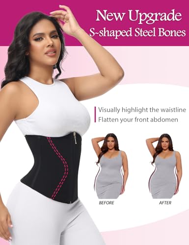 SHAPSHE Short Torso Waist Trainer for Women Corset Waist Cincher Shapewear Tummy Control Workout Snatching Hourglass Body Shaper Mini Small Black M - Image 3