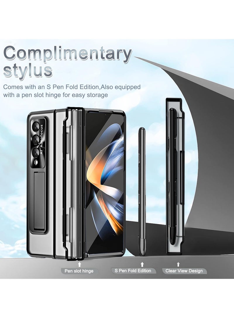 Excefore Protective Case for Samsung Z Fold 5 - Compatible with S Pen & S Pen Holder & Kickstand, Stylish Gold Case with Pen Slot for Galaxy Z Fold 5 and Galaxy Z Fold 5 5G (Black) - Image 2