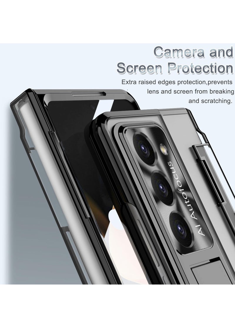 Excefore Protective Case for Samsung Z Fold 5 - Compatible with S Pen & S Pen Holder & Kickstand, Stylish Gold Case with Pen Slot for Galaxy Z Fold 5 and Galaxy Z Fold 5 5G (Black) - Image 4