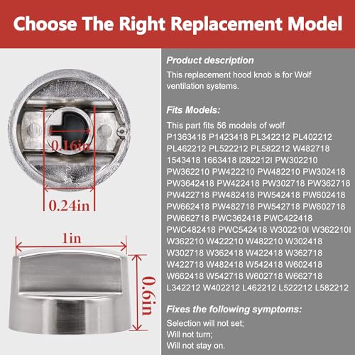 Funmit 811195 Wolf Hood Knob Compatible with Sub-Zero Wolf Range 1543418 1663418 l282212I P1363418 Replaces 805328 KIP5D44 5D44 (2 Pack) - Image 5