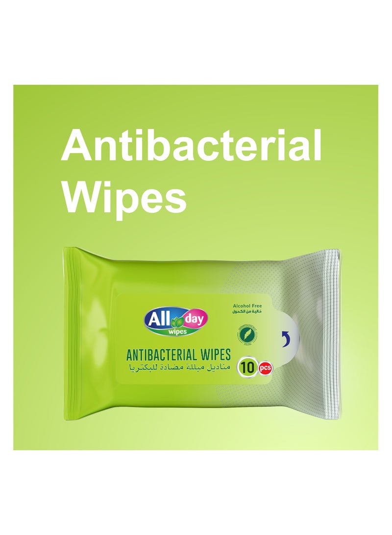 All day wipes All Day Anti-Bacterial Wet Wipes-10 Count: Kills 99.9% of Germs. Keep your environment clean and germ-free. Designed for everyday use. Multi-purpose wipes. Bleach-free. (Pack of 24) - Image 5
