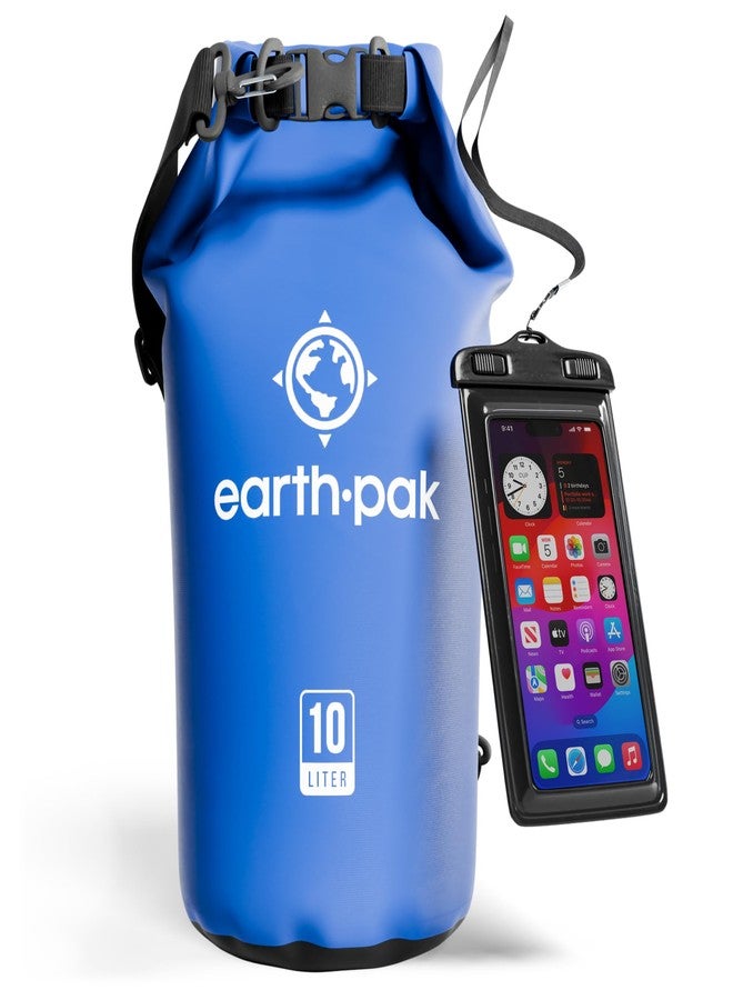 Earth Pak -Waterproof Dry Bag - Roll Top Dry Sack Keeps Gear Dry for Boating, Hiking, Camping and Fishing with Waterproof Phone Case (Blue, 10L) - Image 1