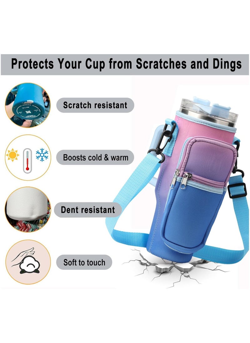 Water Bottle Carrier Bag for Stanley 40 Oz Tumbler, Water Bottle Holder with Shoulder Strap and Phone Pocket, Stanley Accessories for Walking Hiking Travelling, Gradient Purple - Image 2