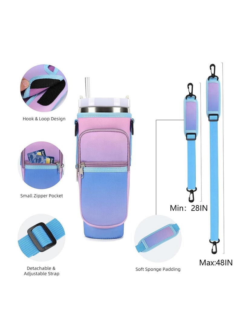 Water Bottle Carrier Bag for Stanley 40 Oz Tumbler, Water Bottle Holder with Shoulder Strap and Phone Pocket, Stanley Accessories for Walking Hiking Travelling, Gradient Purple - Image 5