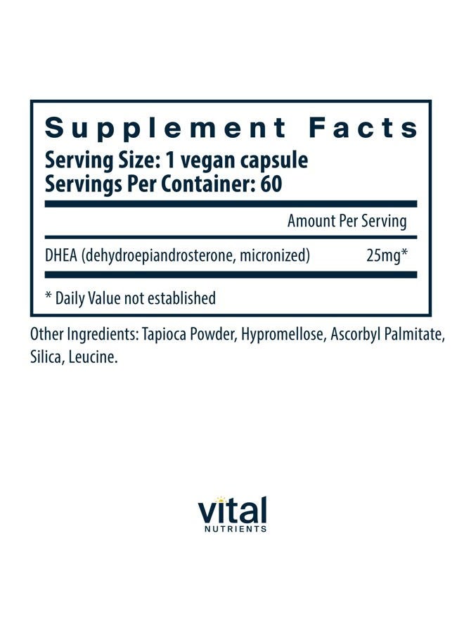 Vital Nutrients DHEA 25mg | Vegan Micronized DHEA Supplement for Women & Men | Supports Hormone Balance | Supports Healthy Metabolism of Sugar & Minerals | Gluten, Dairy, Soy Free | 60 Capsules - Image 2