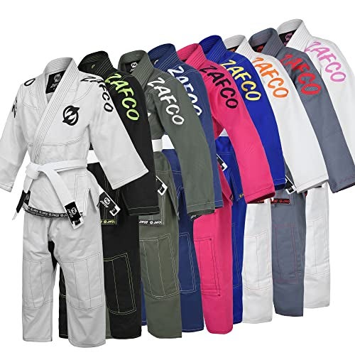 Zafco Sports Brazilian Jiu Jitsu, Kids Jiu Jitsu Gi Children BJJ Gi Grappling Kimonos Lightweight White Belt (White/Black, K1) - Image 2
