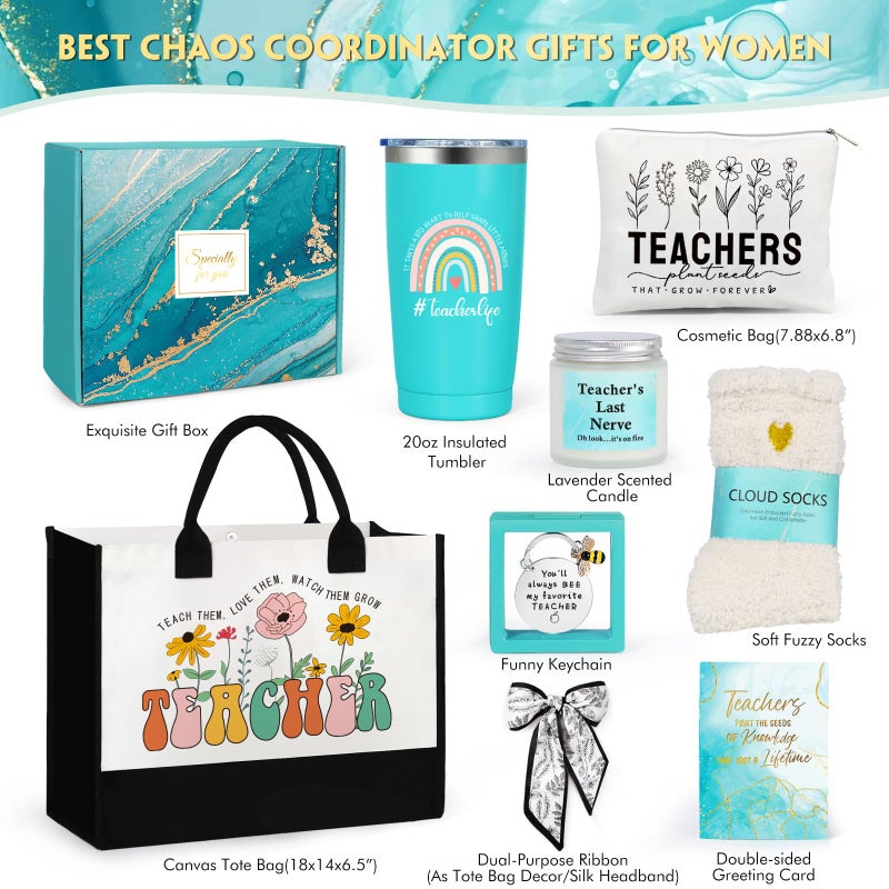 Suhctuptx Teacher Appreciation Gifts, Best Teacher Christmas Gifts Birthday Gift Tote Bags for Women, Unique Retirement Ideas from Students - Funny End of Year Thank You Basket Box Back to School Gift - Image 3