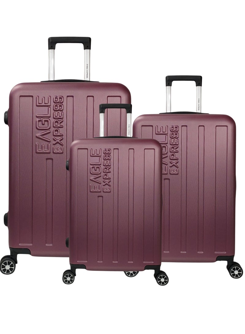 Eagle Express Venture 3-Piece ABS Hard Shell Trolley Luggage Set – 20, 24, 28 Inch Travel Suitcases with Spinner Wheels – Purplish Red - Image 1