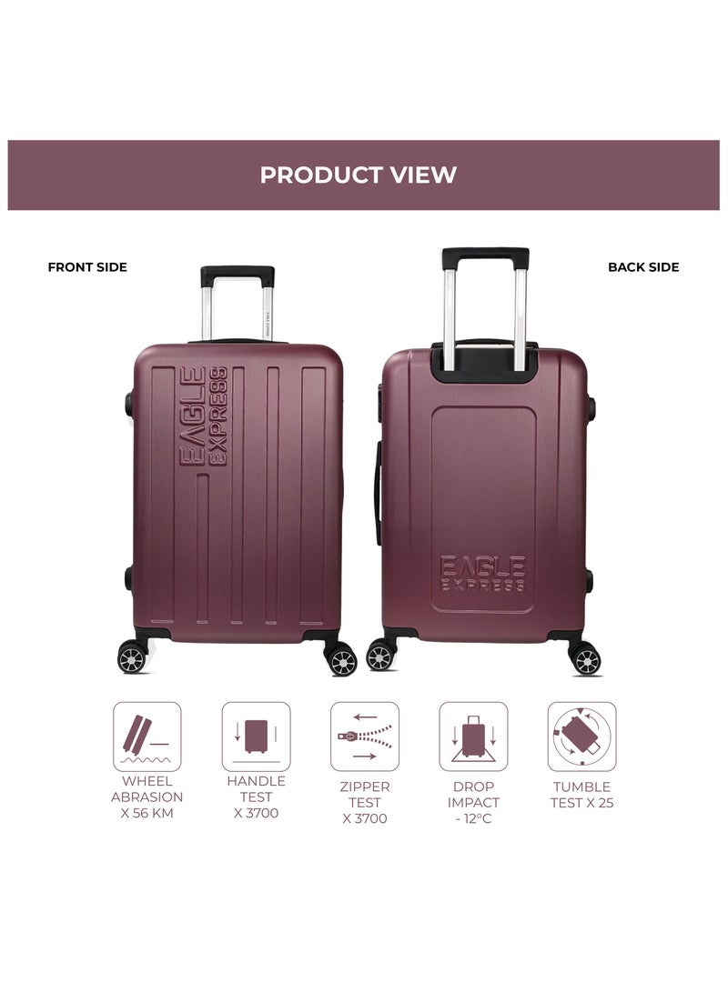 Eagle Express Venture 3-Piece ABS Hard Shell Trolley Luggage Set – 20, 24, 28 Inch Travel Suitcases with Spinner Wheels – Purplish Red - Image 3