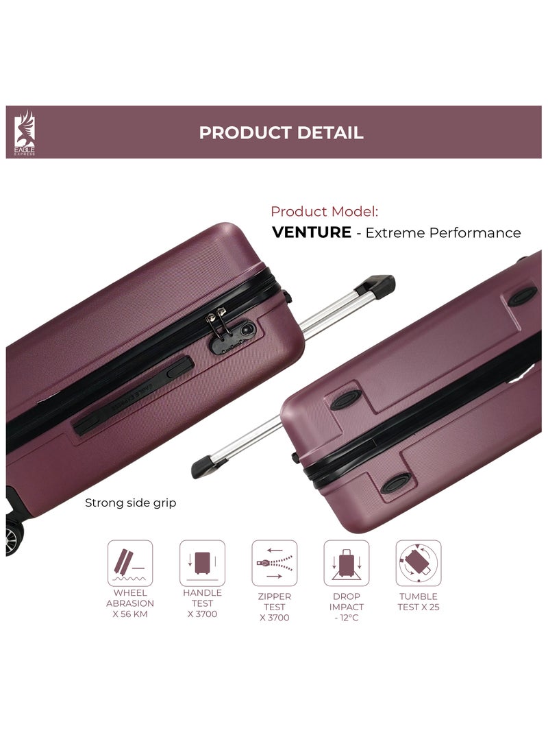 Eagle Express Venture 3-Piece ABS Hard Shell Trolley Luggage Set – 20, 24, 28 Inch Travel Suitcases with Spinner Wheels – Purplish Red - Image 4