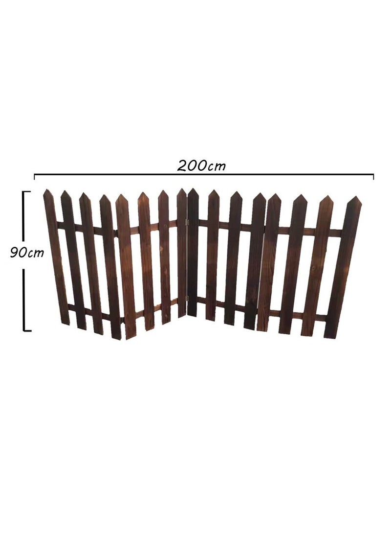 LINGWEI Wood Picket Garden Fence Brown - Image 3