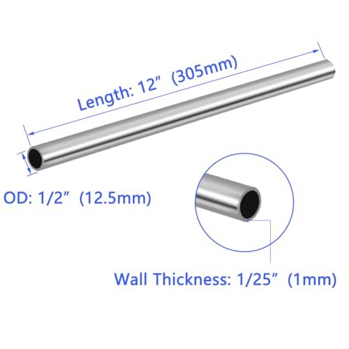 Tynulox 1/2" OD 304 Stainless Steel Tube, Thickened Pipe Wall & Weldable Tubing, Round Metal Pipe Industrial Straight Tube 12 inch Length (4 Pcs) - Image 2