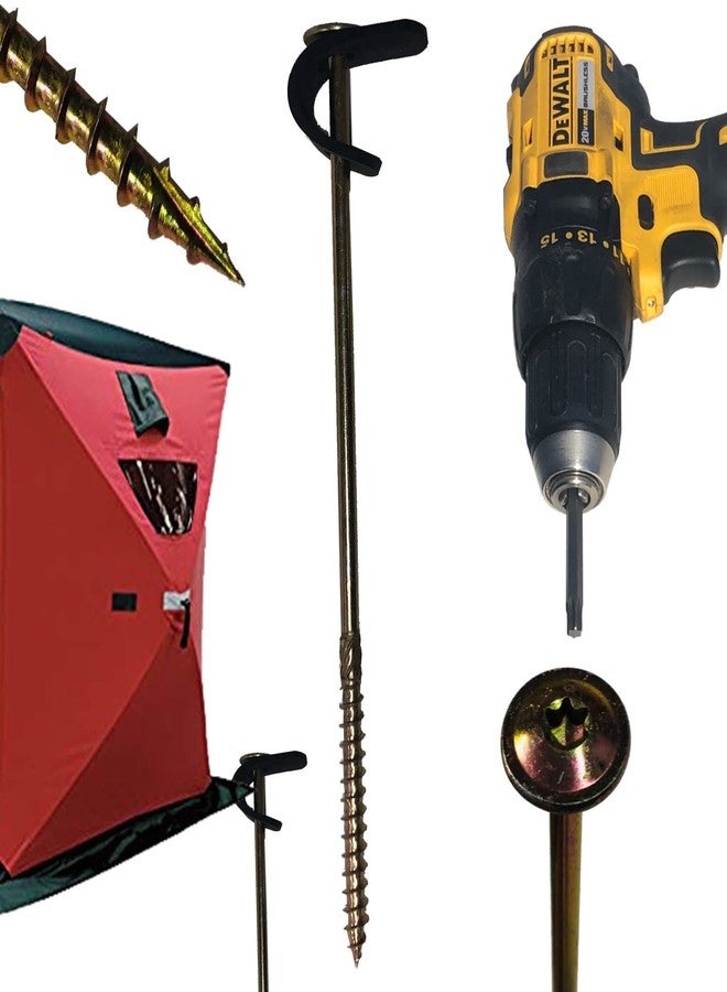 Keyfit Tools Power Anchor (4 Pack) Self Drilling Stakes for Pop-Up Portable Ice Fishing Shelter House Self Drilling Stake Anchor - Image 1
