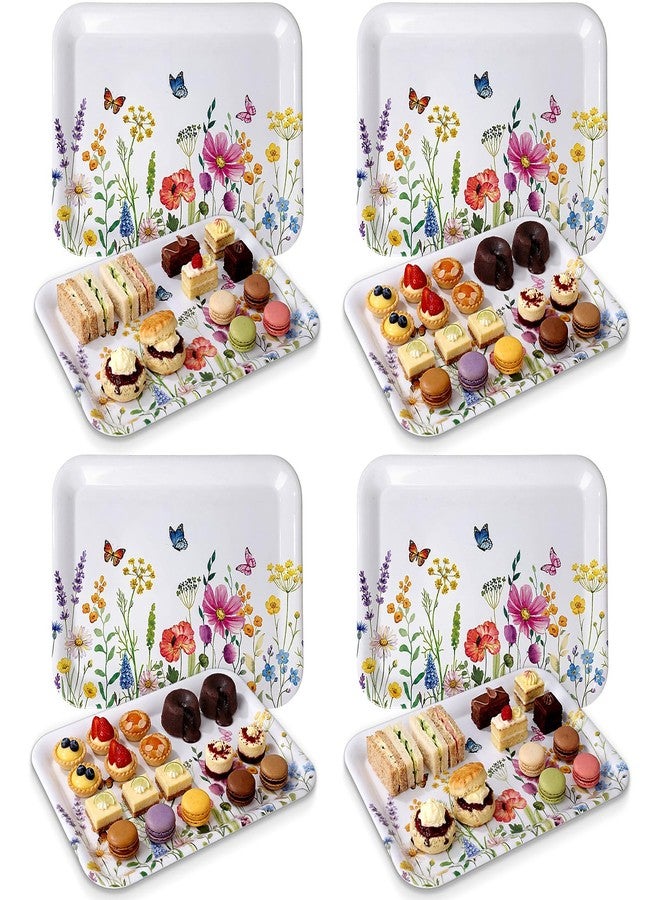 Vesici 4 Pack Wildflower Melamine Serving Trays, 13 x 10 in Rectangular Decorative Platters, Floral Boho Snack & Appetizer Trays for Parties, Buffet, Home Decoration, Multicolor - Image 1