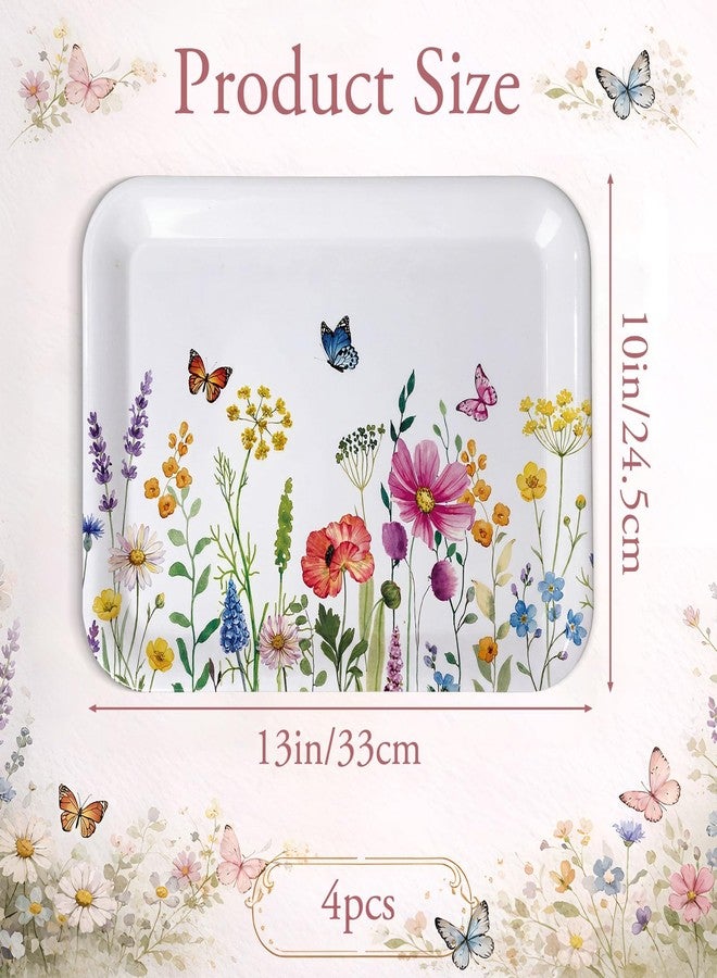Vesici 4 Pack Wildflower Melamine Serving Trays, 13 x 10 in Rectangular Decorative Platters, Floral Boho Snack & Appetizer Trays for Parties, Buffet, Home Decoration, Multicolor - Image 2
